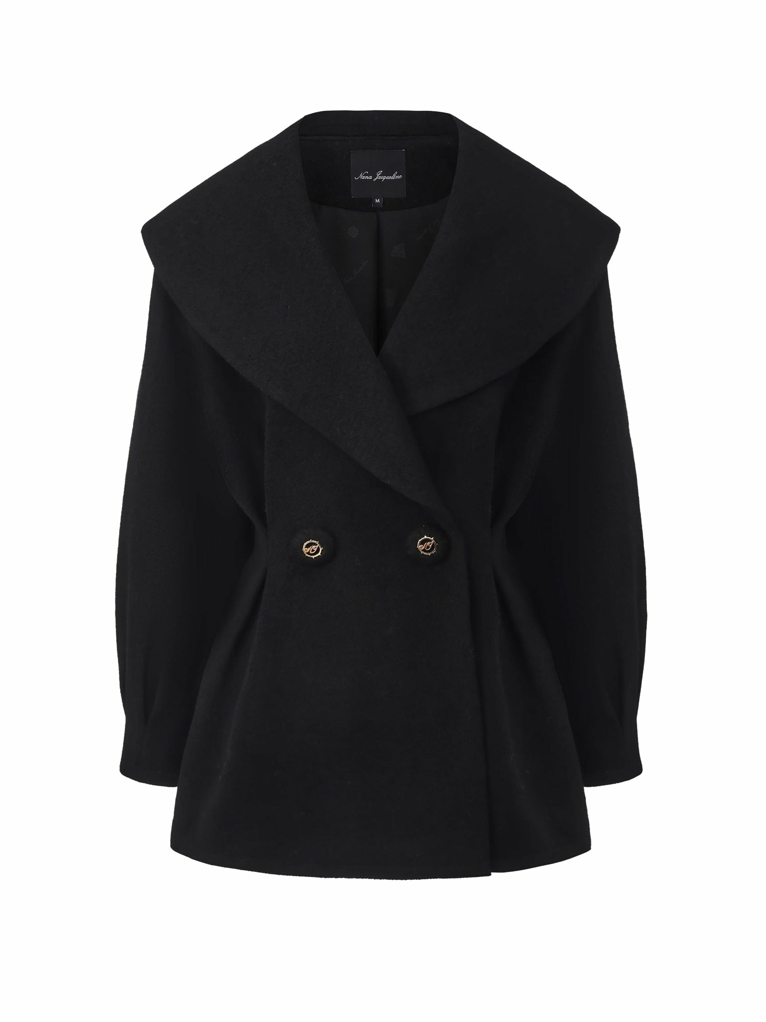 Black Wool-Blend Coat with Bow-Back | Nana Jacqueline