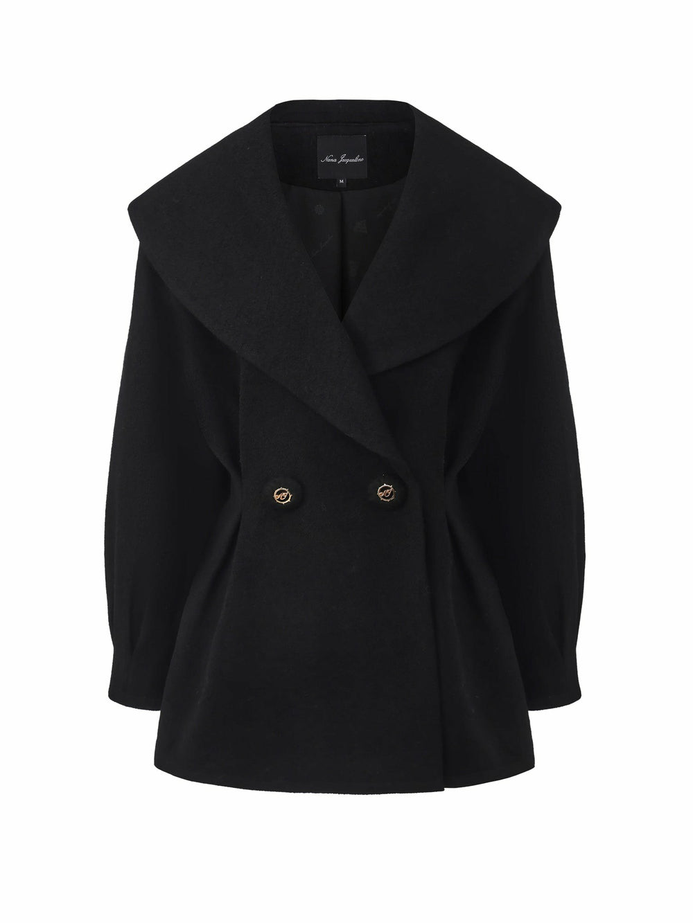 Black Wool-Blend Coat with Bow-Back | Nana Jacqueline
