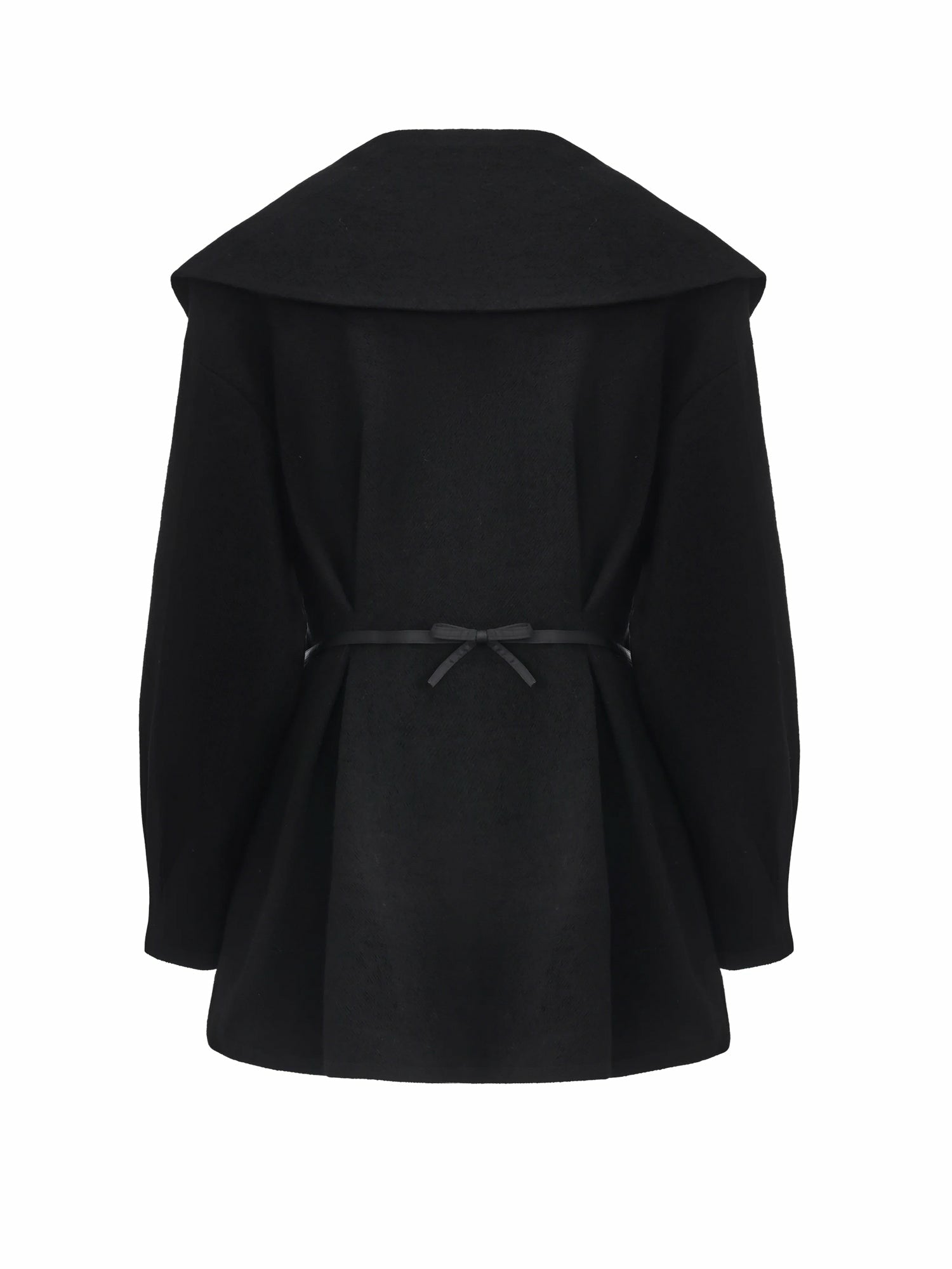 Black Wool-Blend Coat with Bow-Back | Nana Jacqueline