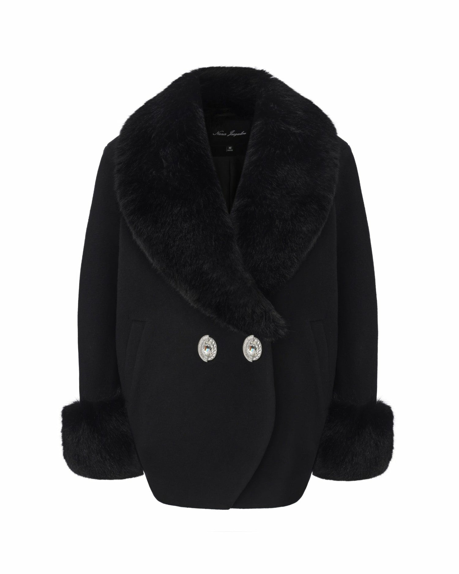 Althea Faux Fur Collar Cocoon Coat: Black Coat for Winter Evening Event | Nana Jacqueline