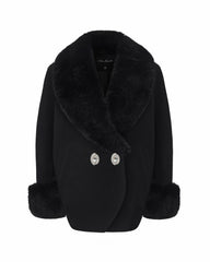 Althea Faux Fur Collar Cocoon Coat: Black Coat for Winter Evening Event | Nana Jacqueline