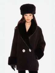Althea Faux Fur Collar Cocoon Coat: Black Coat for Winter Evening Event | Nana Jacqueline