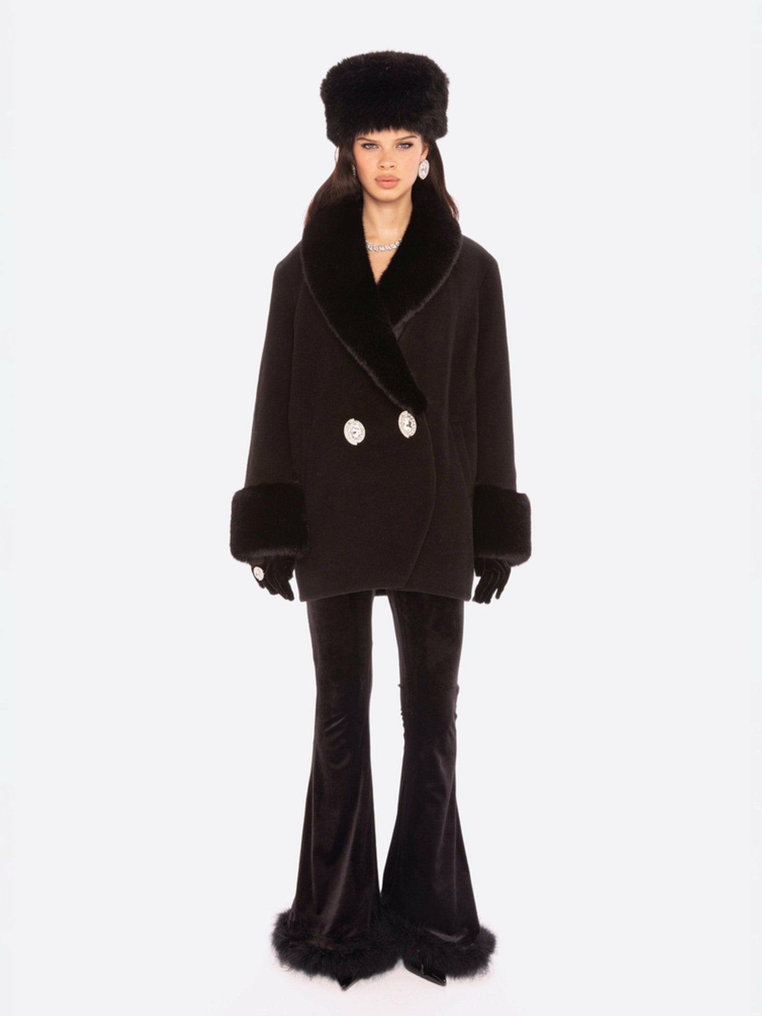 Althea Faux Fur Collar Cocoon Coat: Black Coat for Winter Evening Event | Nana Jacqueline