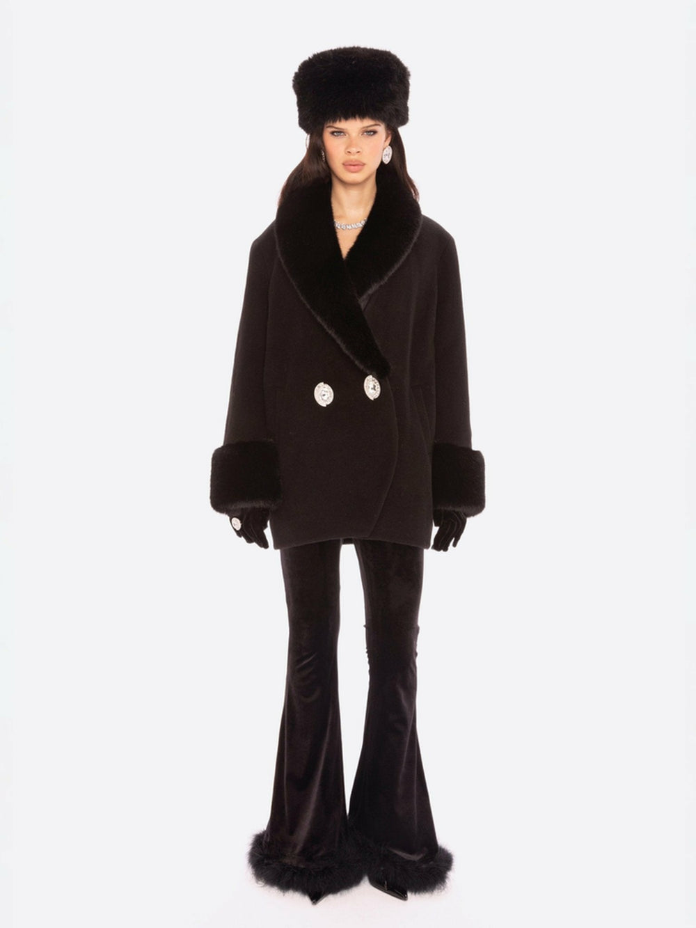 Althea Faux Fur Collar Cocoon Coat: Black Coat for Winter Evening Event | Nana Jacqueline