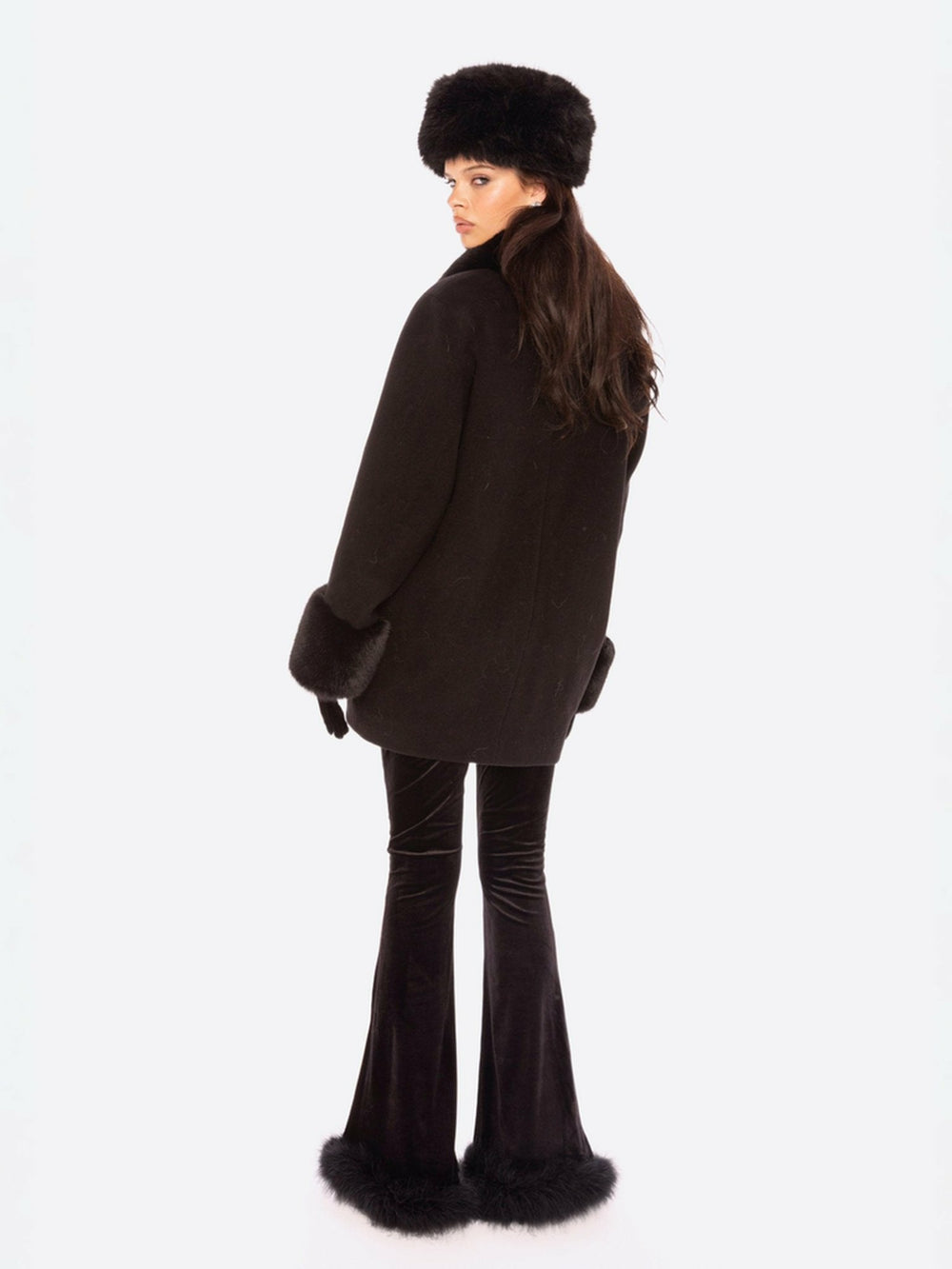Althea Faux Fur Collar Cocoon Coat: Black Coat for Winter Evening Event | Nana Jacqueline