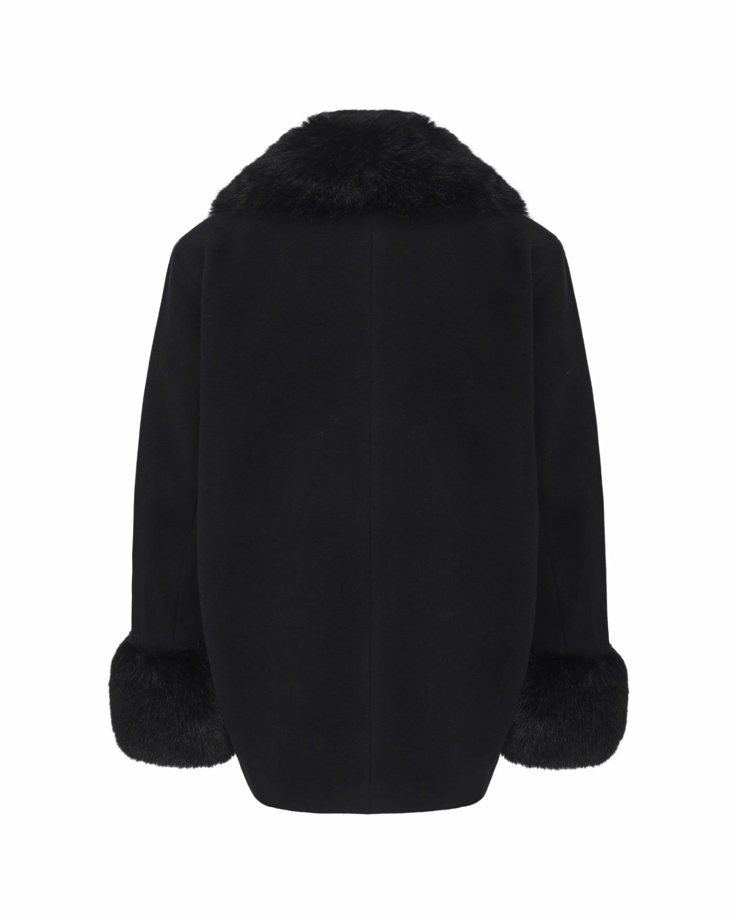 Althea Faux Fur Collar Cocoon Coat: Black Coat for Winter Evening Event | Nana Jacqueline