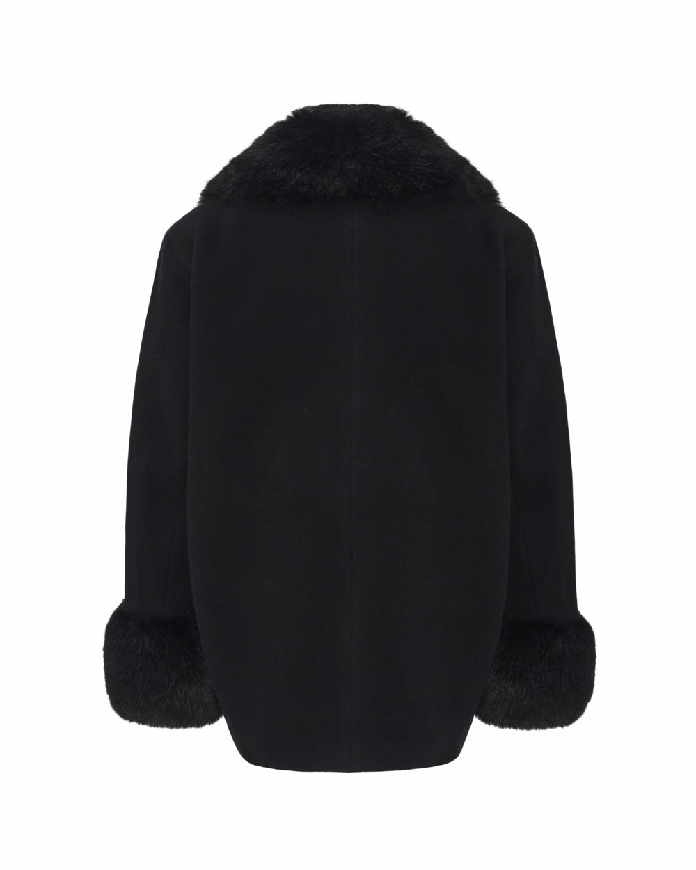 Althea Faux Fur Collar Cocoon Coat: Black Coat for Winter Evening Event | Nana Jacqueline