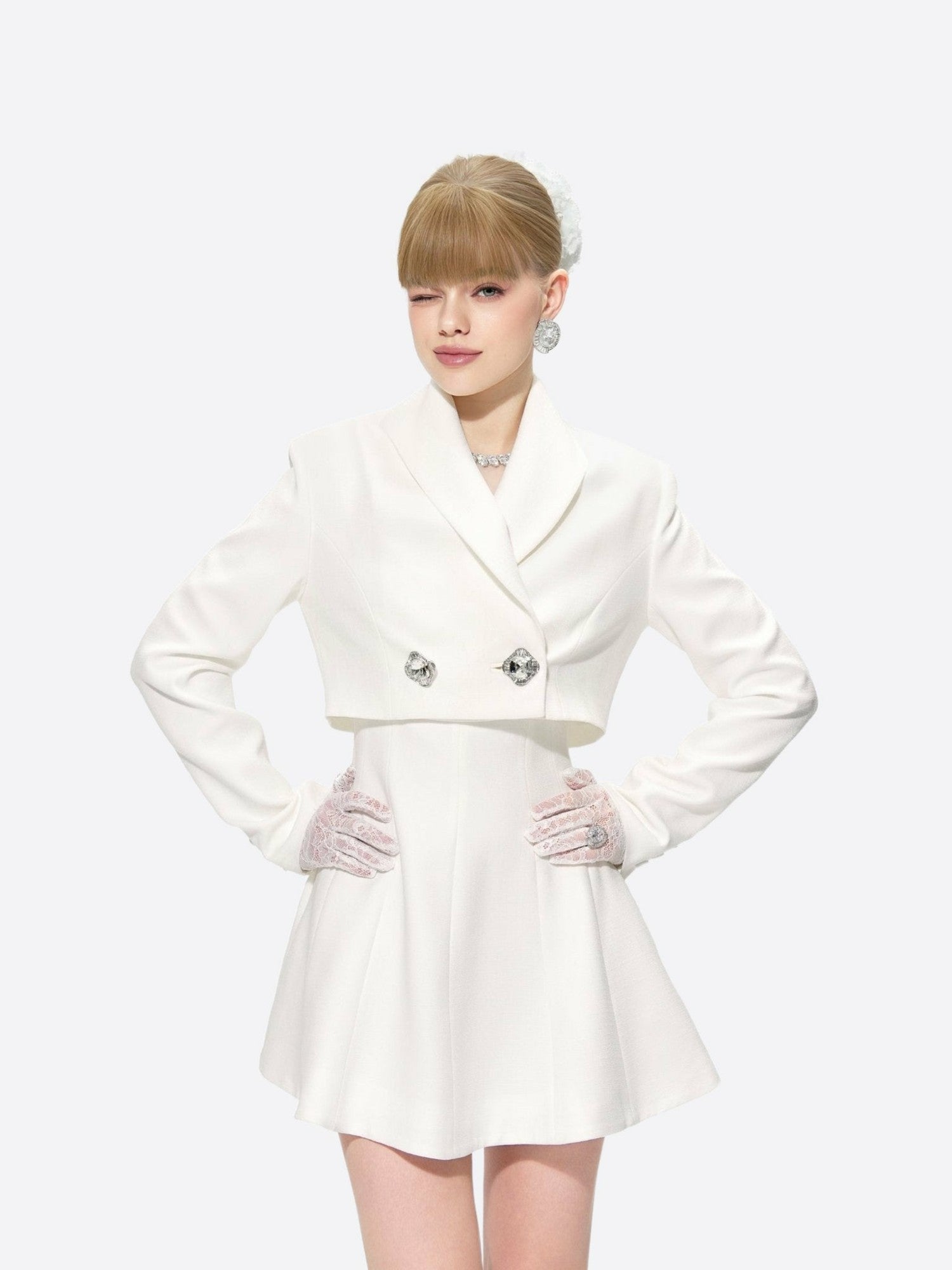 Veronica Crop Blazer: White Blazer for Engagement Party | Nana Jacqueline