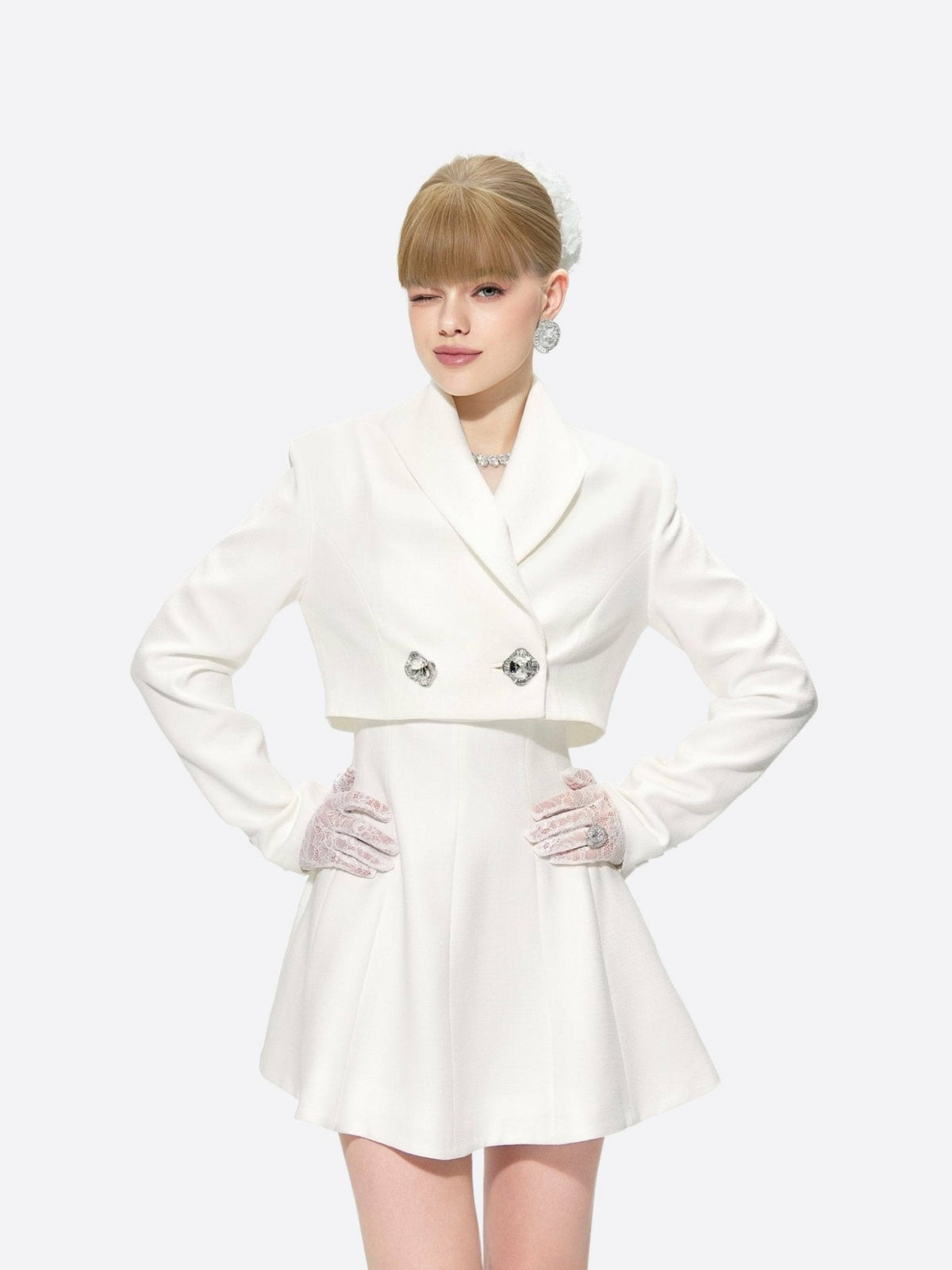 Veronica Crop Blazer: White Blazer for Engagement Party | Nana Jacqueline