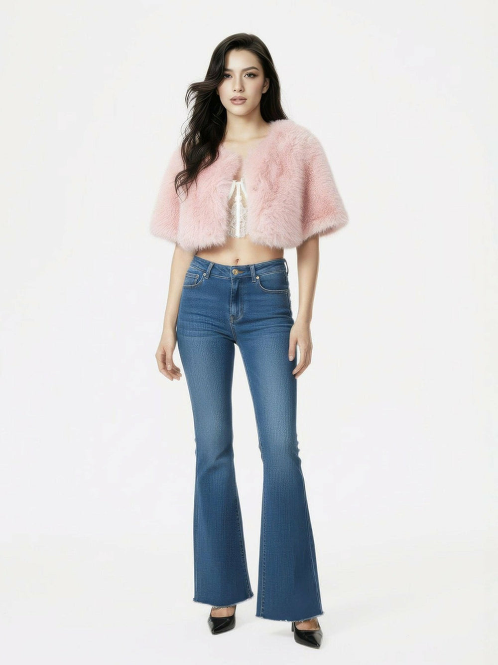 Thalia Cropped Faux Fur Jacket: Pink Jacket for Cocktail Party | Nana Jacqueline