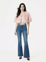 Thalia Cropped Faux Fur Jacket: Pink Jacket for Cocktail Party | Nana Jacqueline