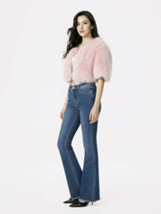 Thalia Cropped Faux Fur Jacket: Pink Jacket for Cocktail Party | Nana Jacqueline