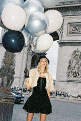Thalia Cropped Faux Fur Jacket: Yellow Jacket for Cocktail Party | Nana Jacqueline