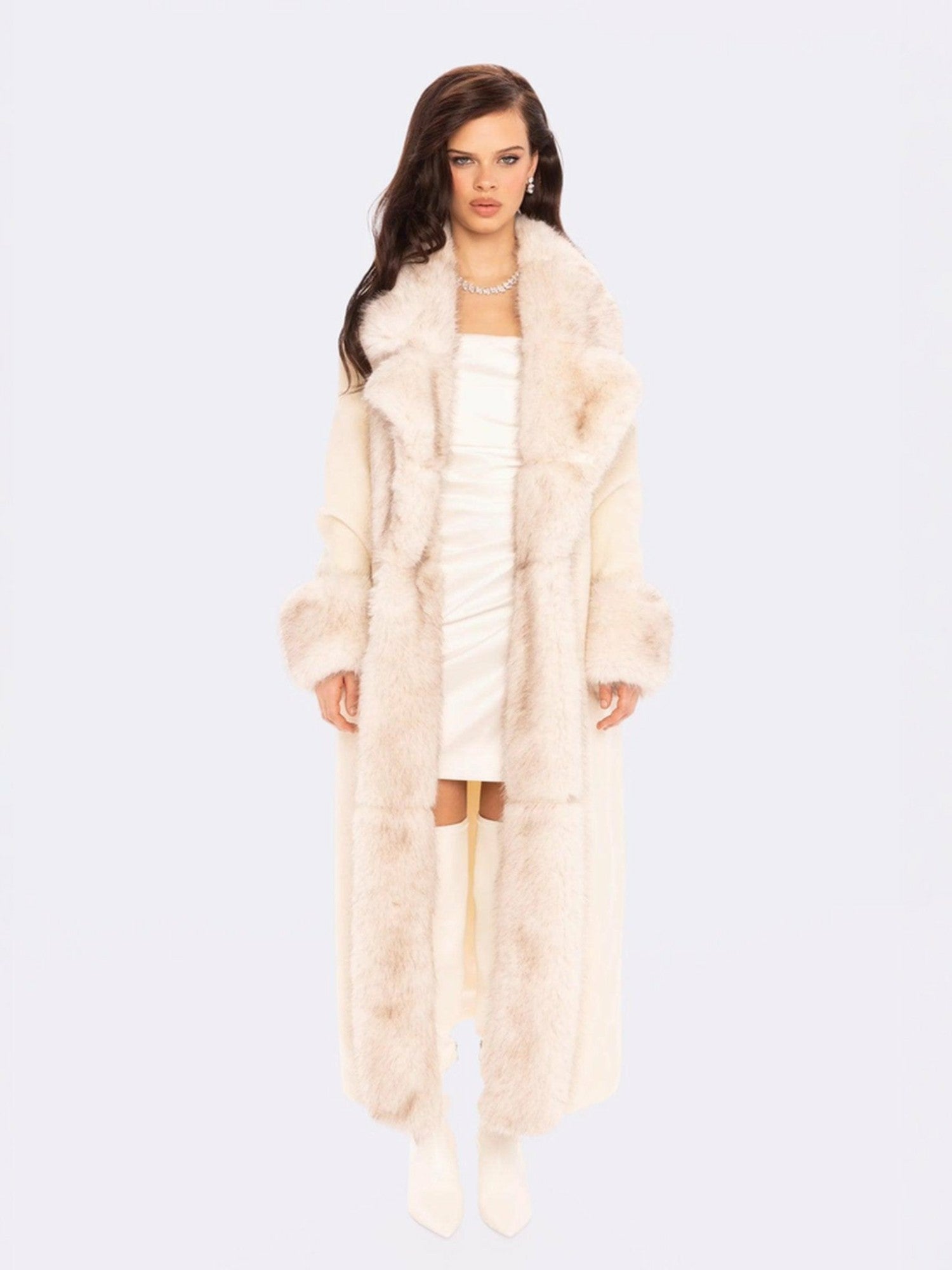 Adriana Faux Fur Coat: Off White Coat for Winter Formal Event | Nana Jacqueline