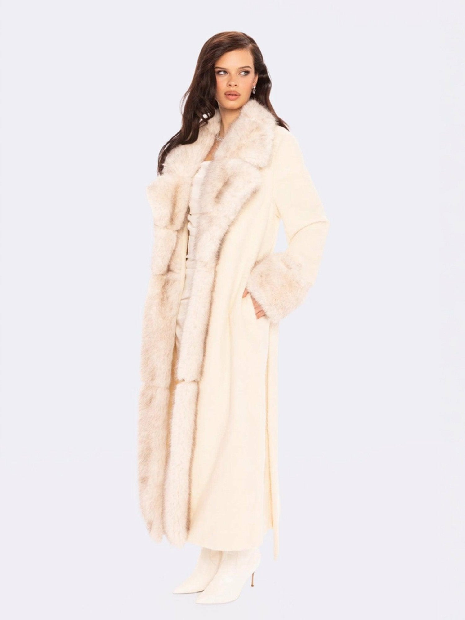 Adriana Faux Fur Coat: Off White Coat for Winter Formal Event | Nana Jacqueline