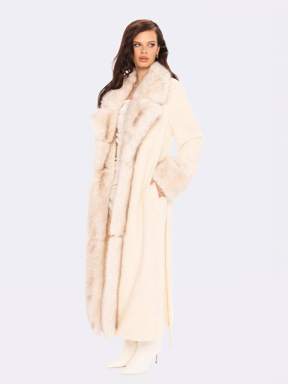 Adriana Faux Fur Coat: Off White Coat for Winter Formal Event | Nana Jacqueline