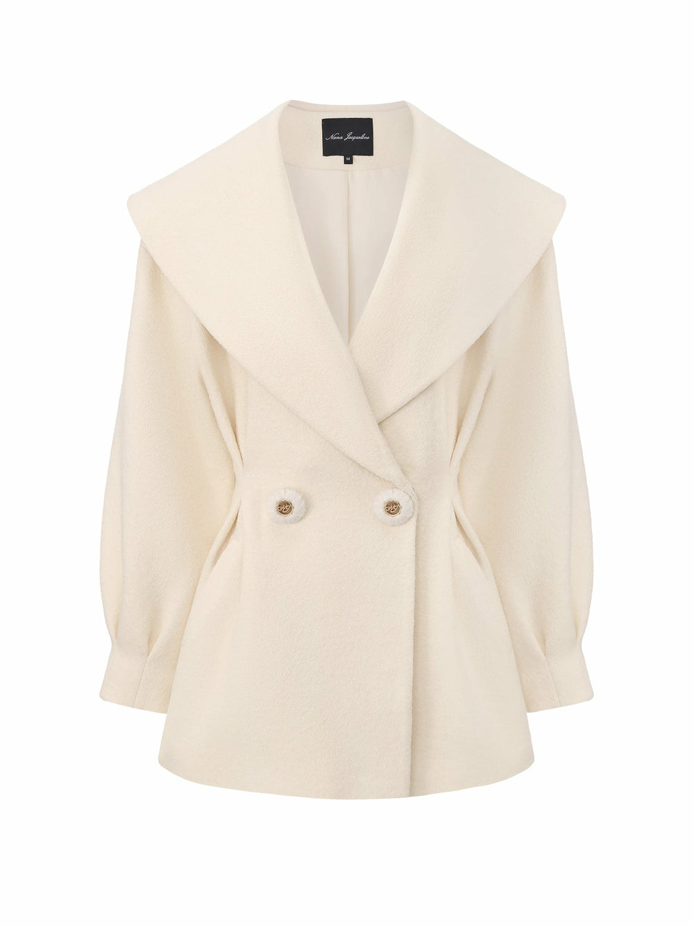 Ivory Wool-Blend Coat with Bow-Back | Nana Jacqueline
