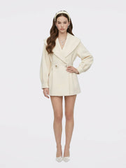 Ivory Wool-Blend Coat with Bow-Back | Nana Jacqueline