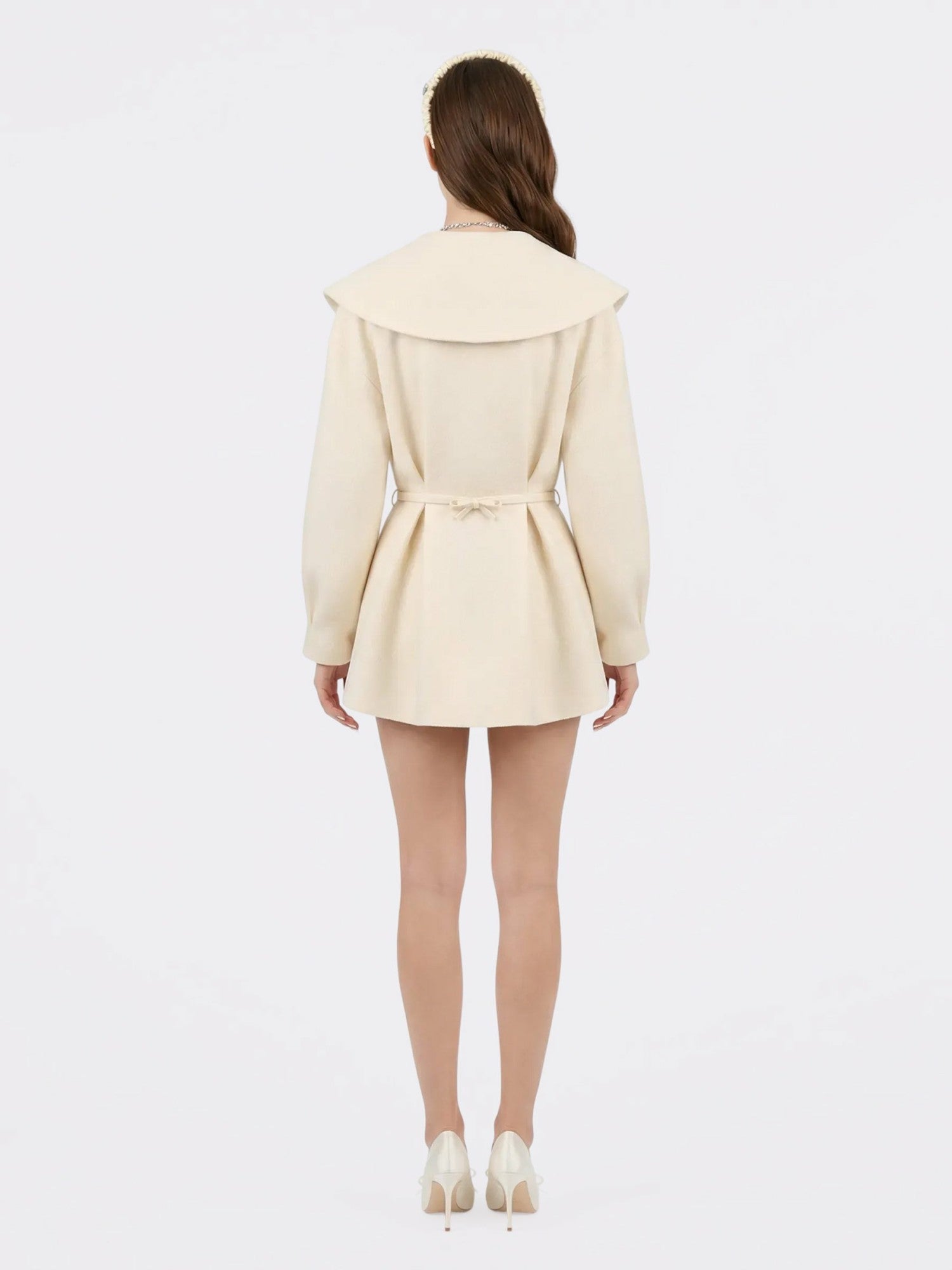 Ivory Wool-Blend Coat with Bow-Back | Nana Jacqueline