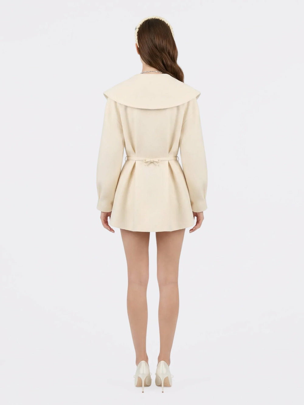 Ivory Wool-Blend Coat with Bow-Back | Nana Jacqueline