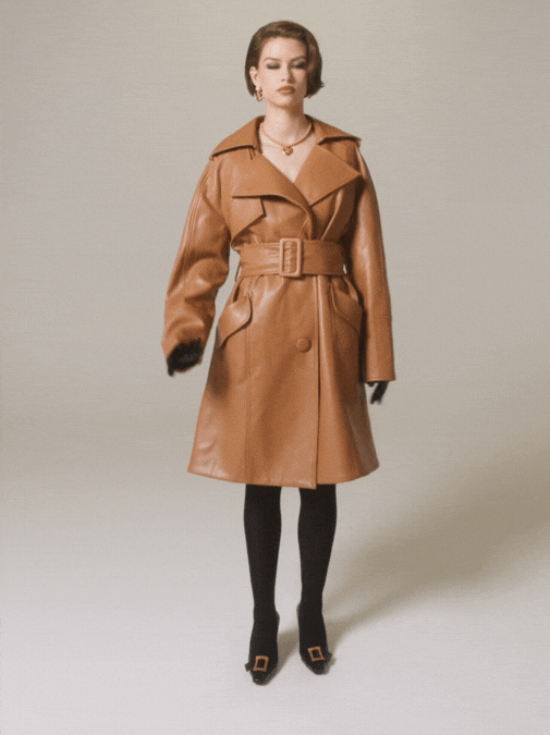 Keira Leather Trench Coat: Brown Trench Coat for Fall Outfits | Nana Jacqueline