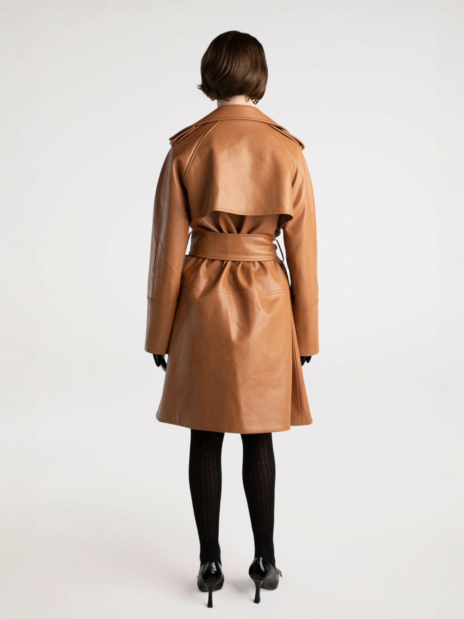 Keira Leather Trench Coat: Brown Trench Coat for Fall Outfits | Nana Jacqueline