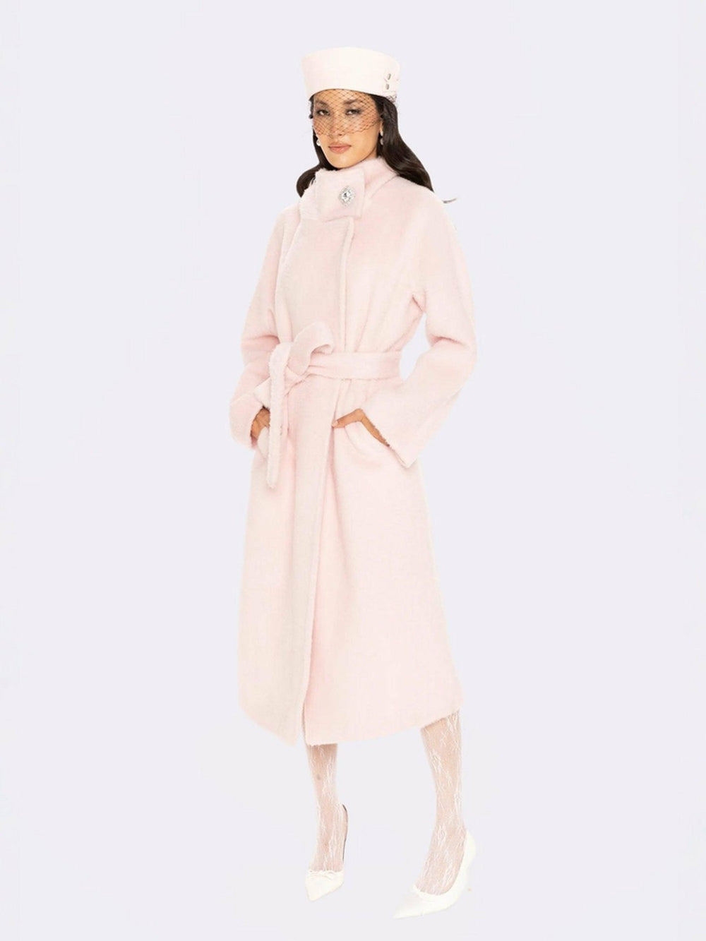 Audrey Long Coat: Pink Wool Coat for Winter Wedding Guest | Nana Jacqueline