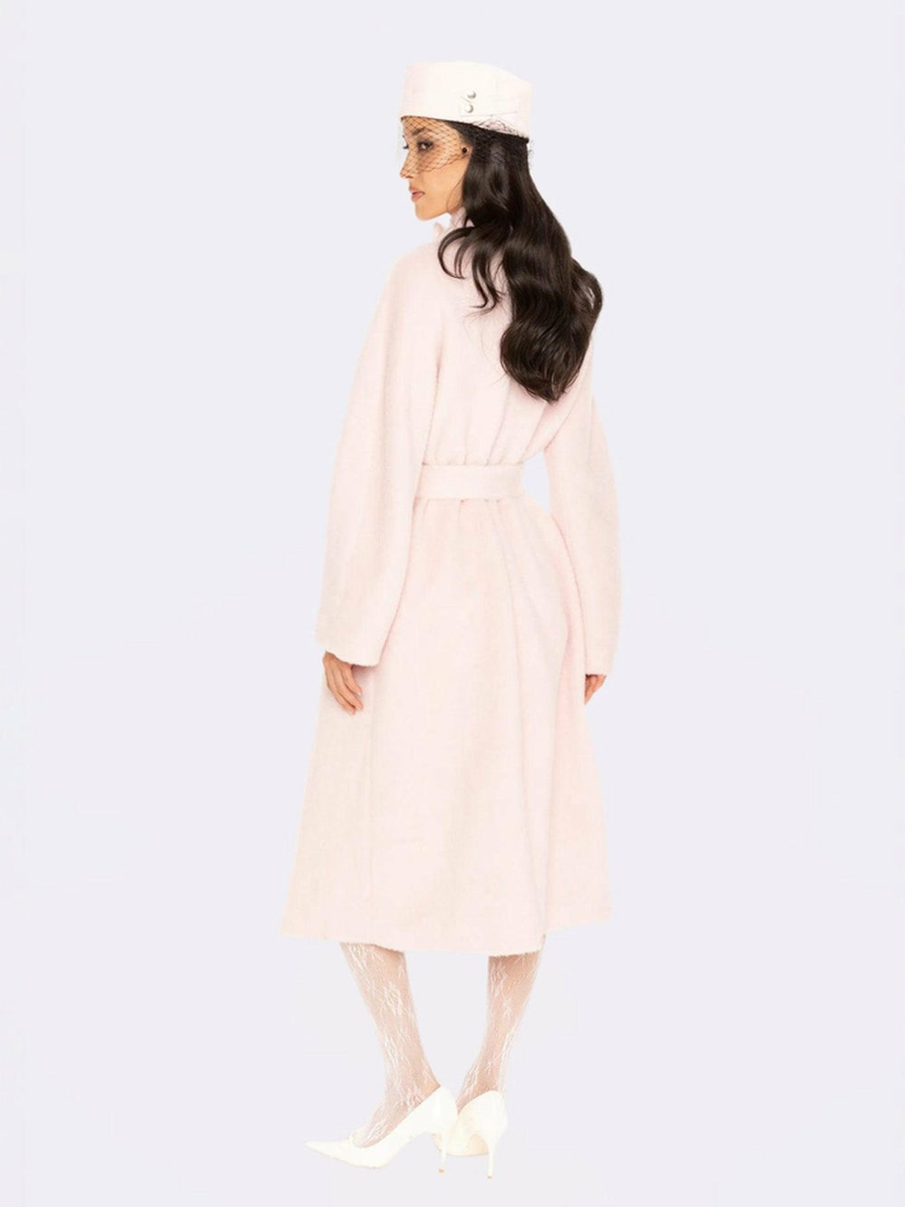 Audrey Long Coat: Pink Wool Coat for Winter Wedding Guest | Nana Jacqueline