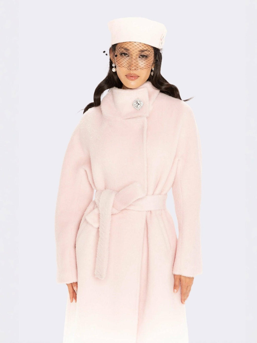 Audrey Long Coat: Pink Wool Coat for Winter Wedding Guest | Nana Jacqueline