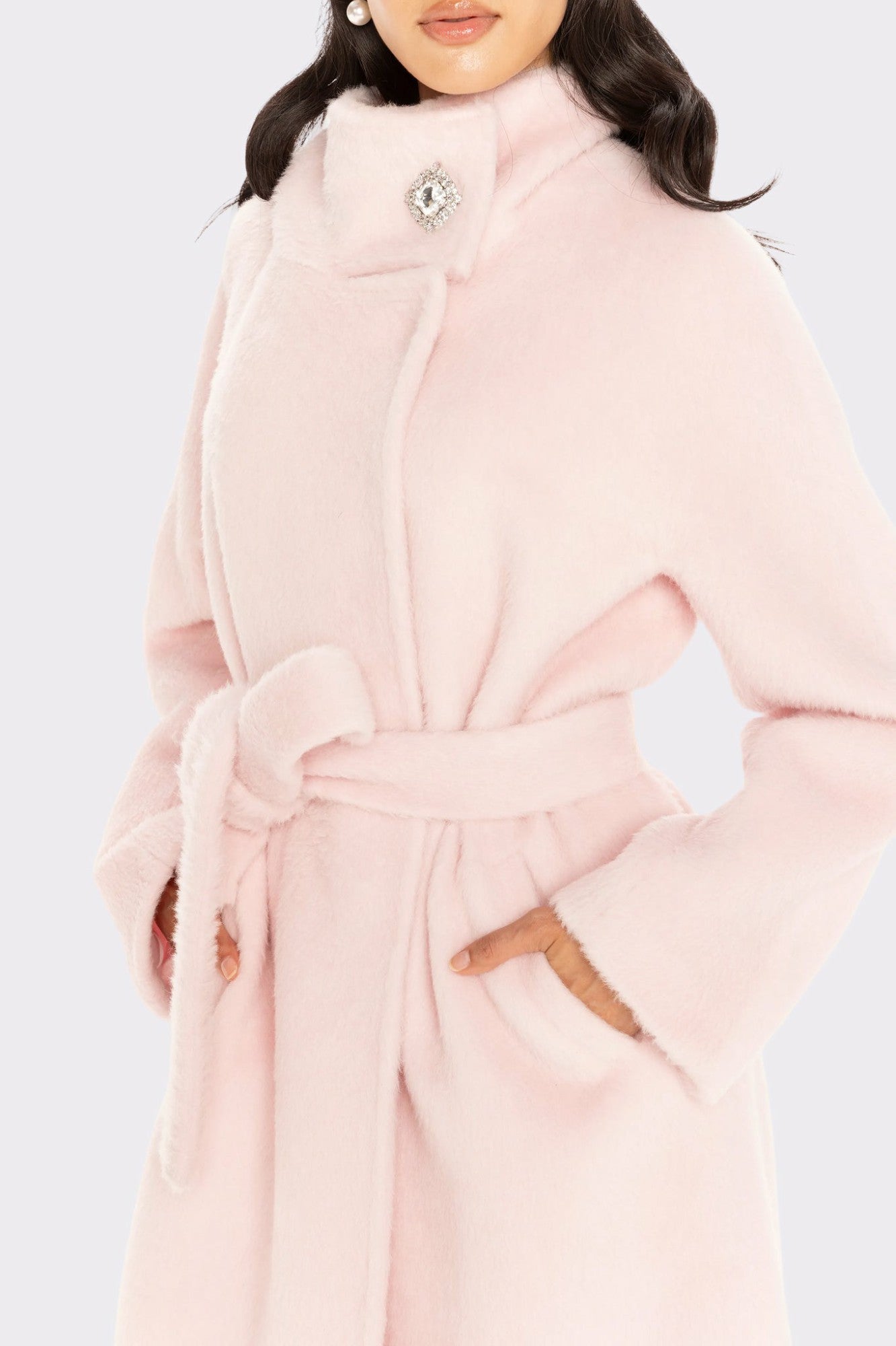 Audrey Long Coat: Pink Wool Coat for Winter Wedding Guest | Nana Jacqueline