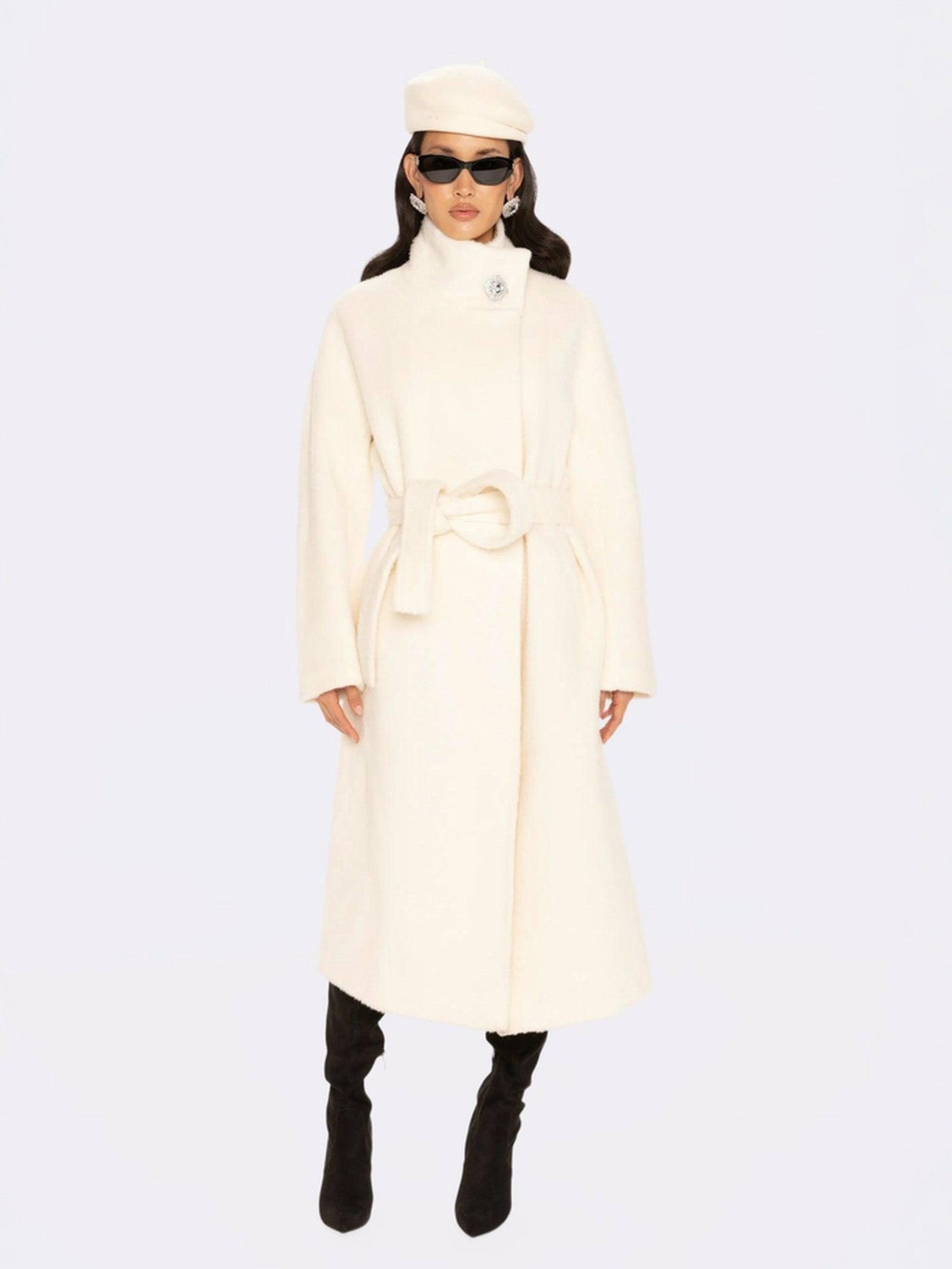Audrey Long Coat: Off White Coat for Winter Wedding Guest | Nana Jacqueline