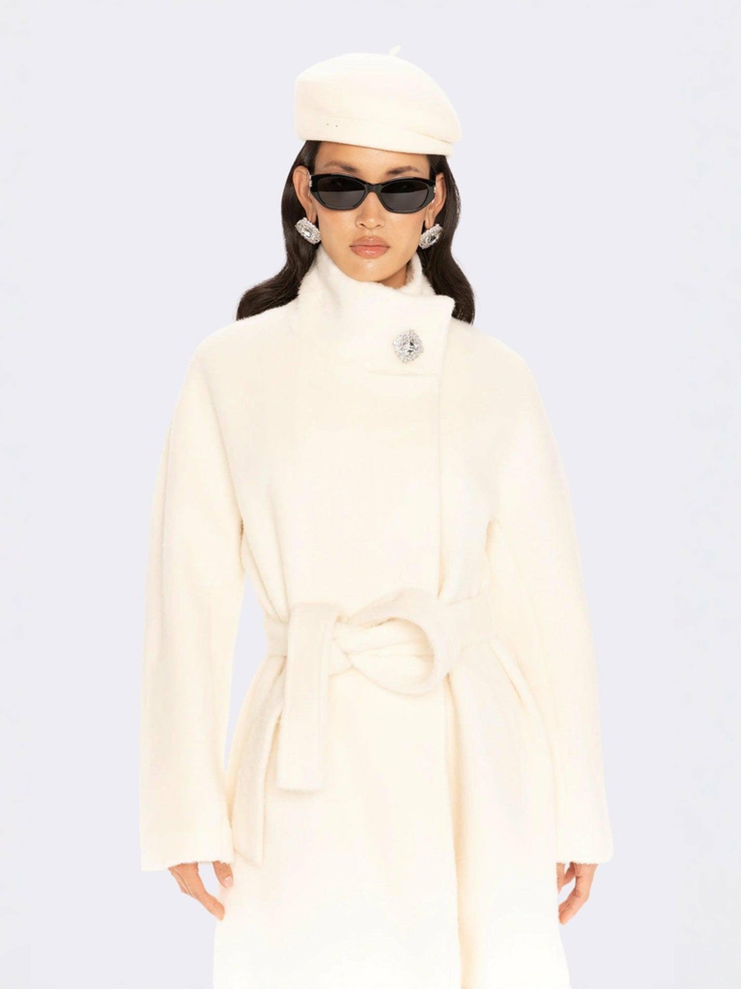 Audrey Long Coat: Off White Coat for Winter Wedding Guest | Nana Jacqueline