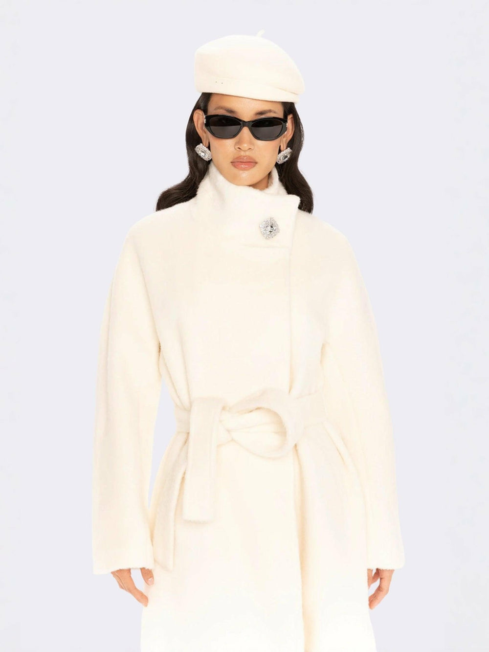 Audrey Long Coat: Off White Coat for Winter Wedding Guest | Nana Jacqueline