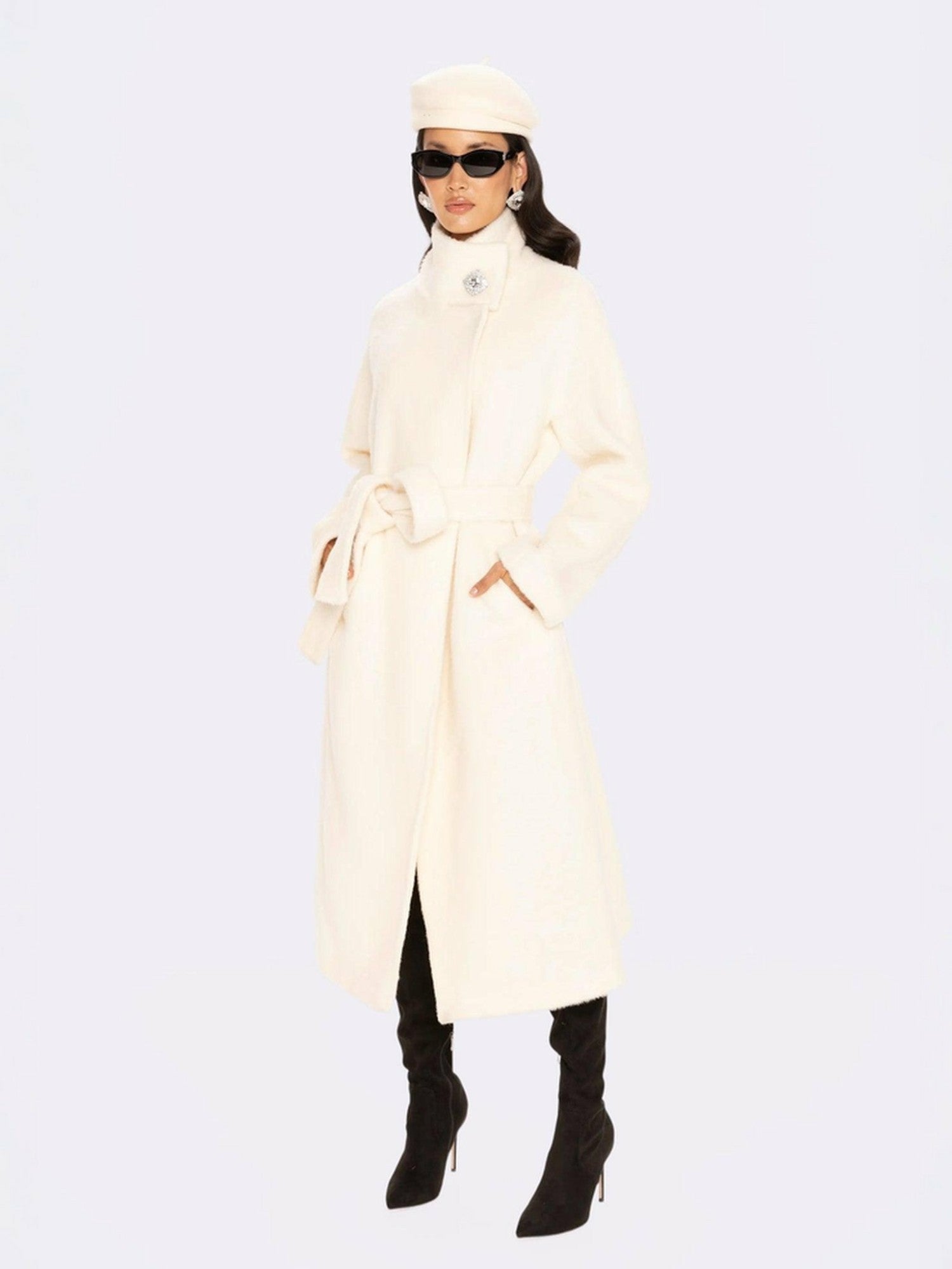 Audrey Long Coat: Off White Coat for Winter Wedding Guest | Nana Jacqueline