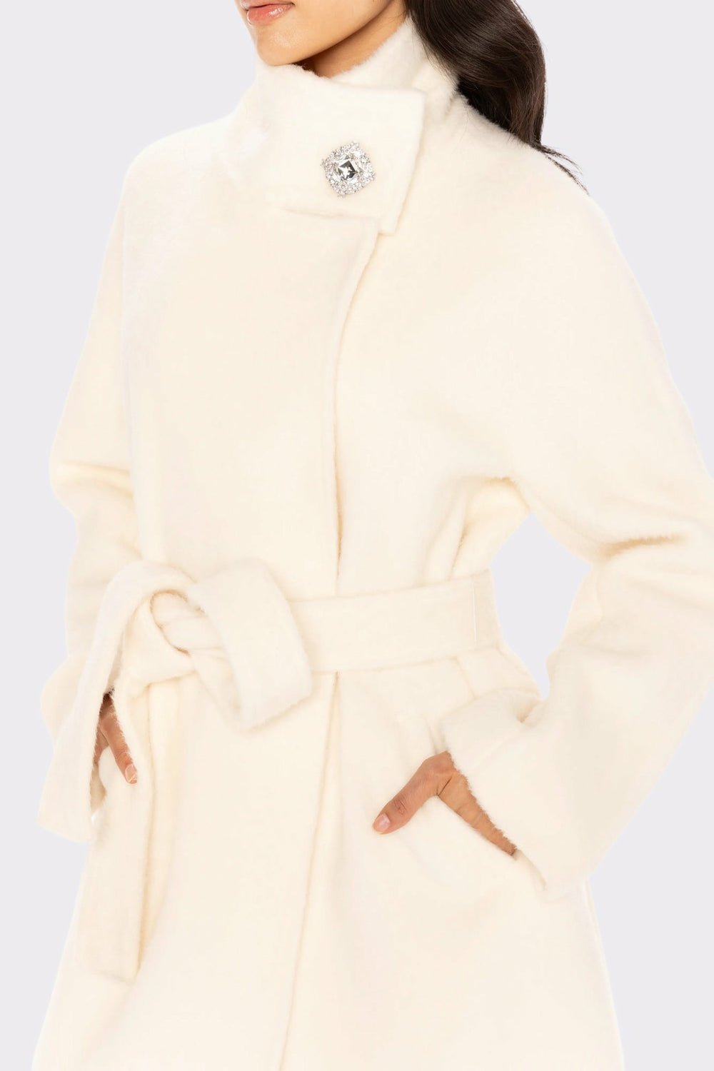 Audrey Long Coat: Off White Coat for Winter Wedding Guest | Nana Jacqueline