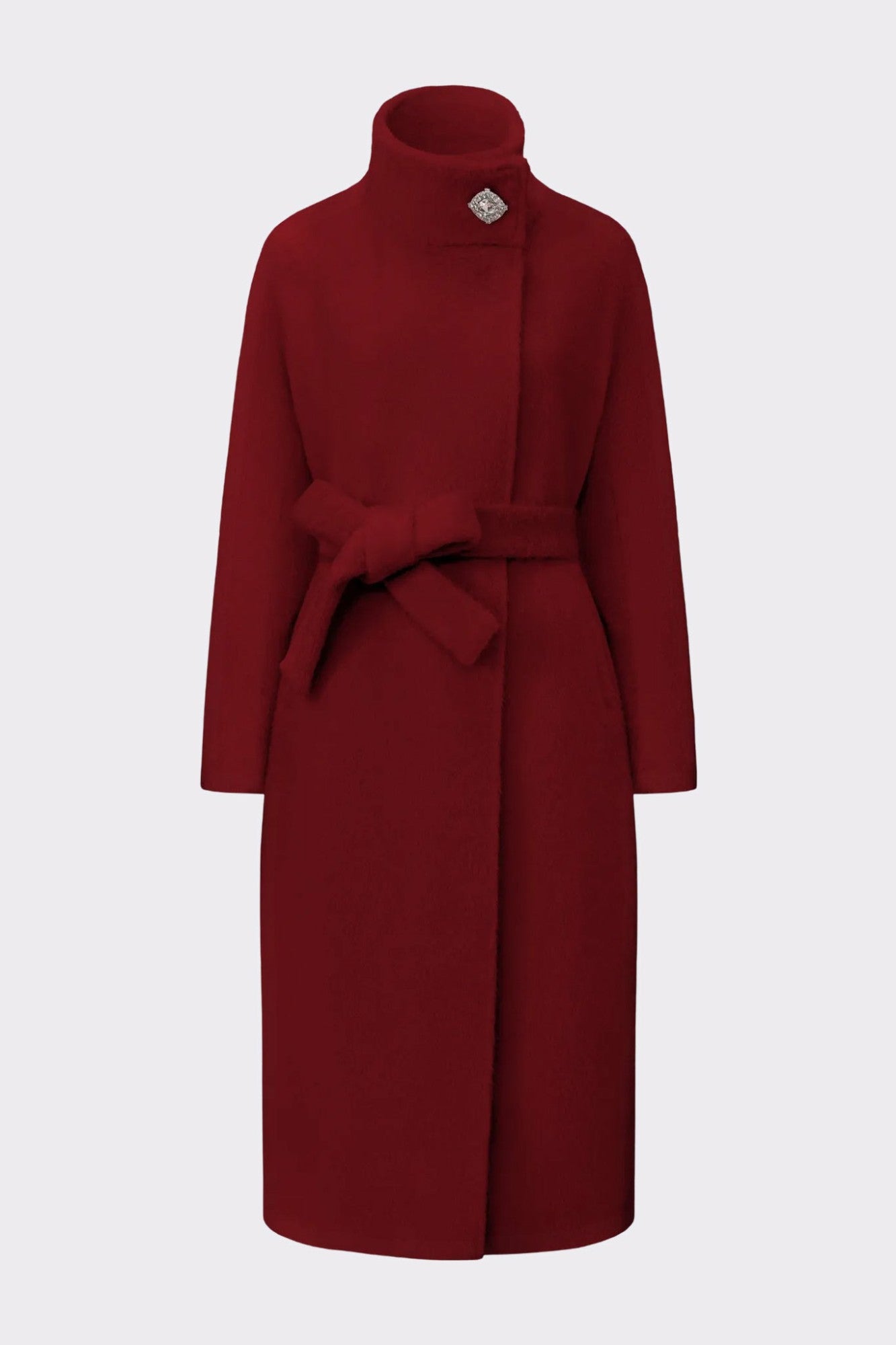 Audrey Long Coat: Red Long Coat for Holiday Party | Nana Jacqueline