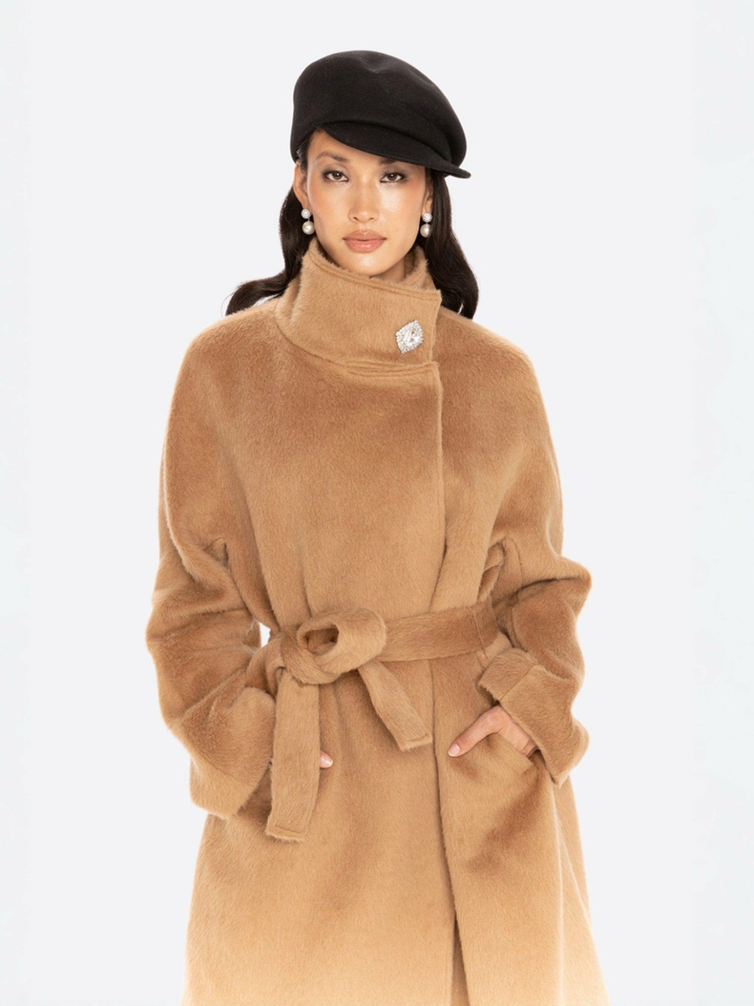 Audrey Long Coat: Camel Long Coat for Winter Events | Nana Jacqueline
