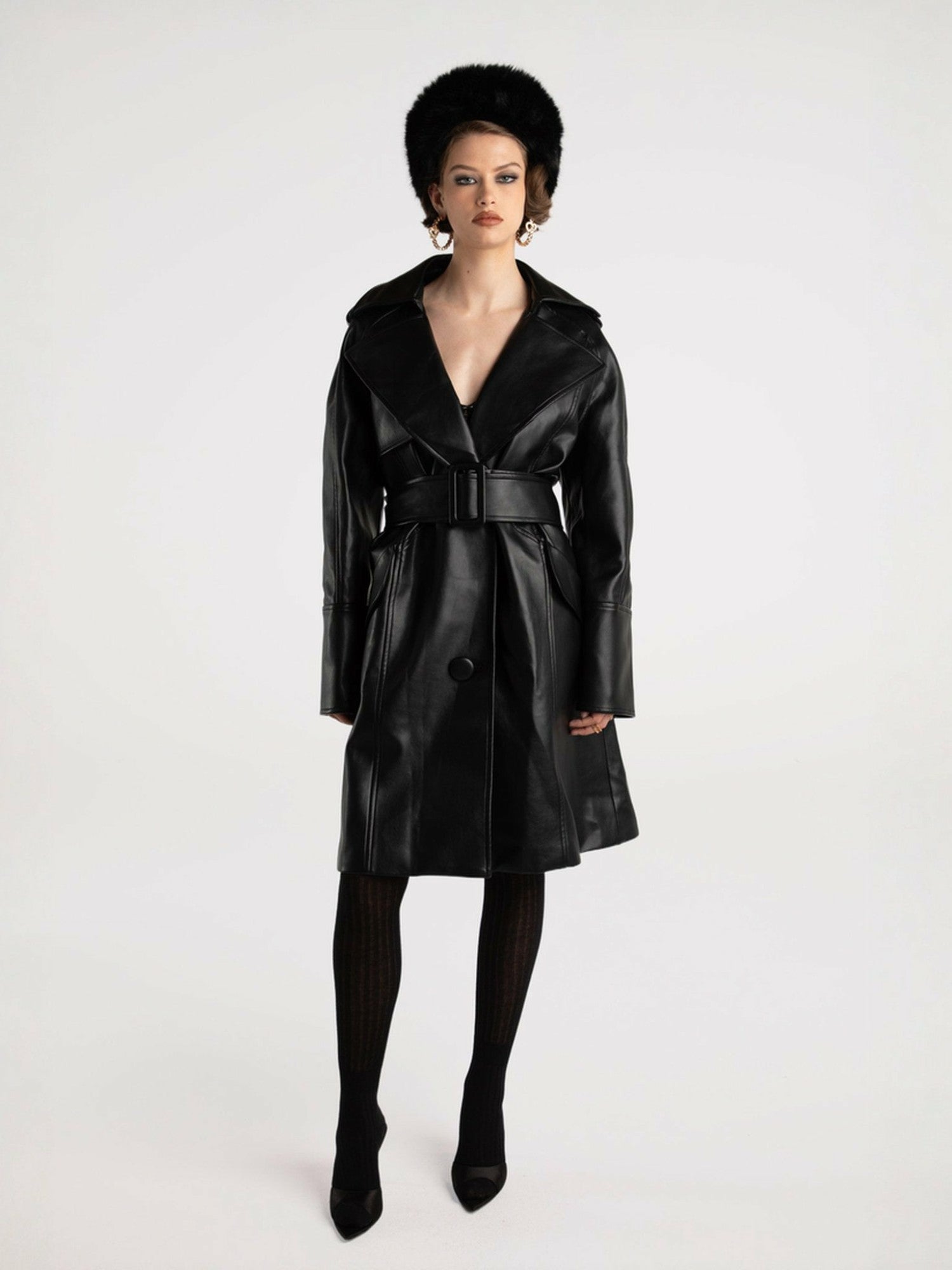 Keira Leather Trench Coat: Black Trench Coat for Date Night | Nana Jacqueline