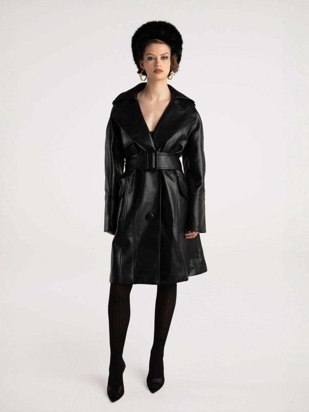 Keira Leather Trench Coat: Black Trench Coat for Date Night | Nana Jacqueline