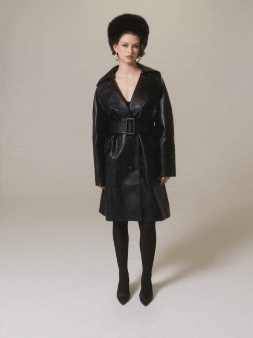 Keira Leather Trench Coat: Black Trench Coat for Date Night | Nana Jacqueline