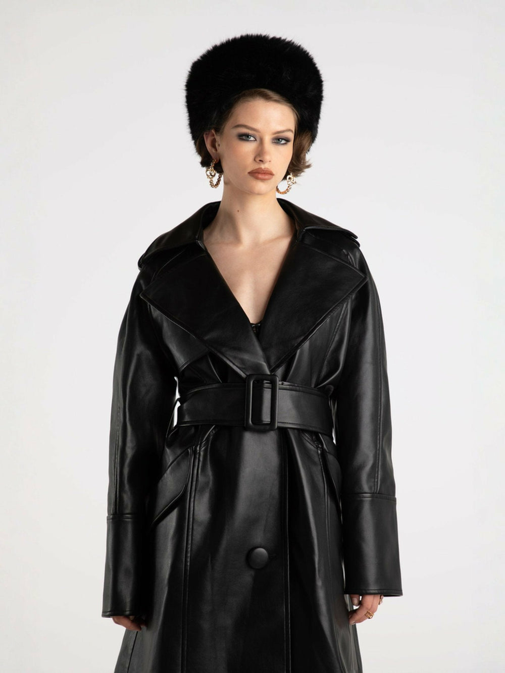 Keira Leather Trench Coat: Black Trench Coat for Date Night | Nana Jacqueline