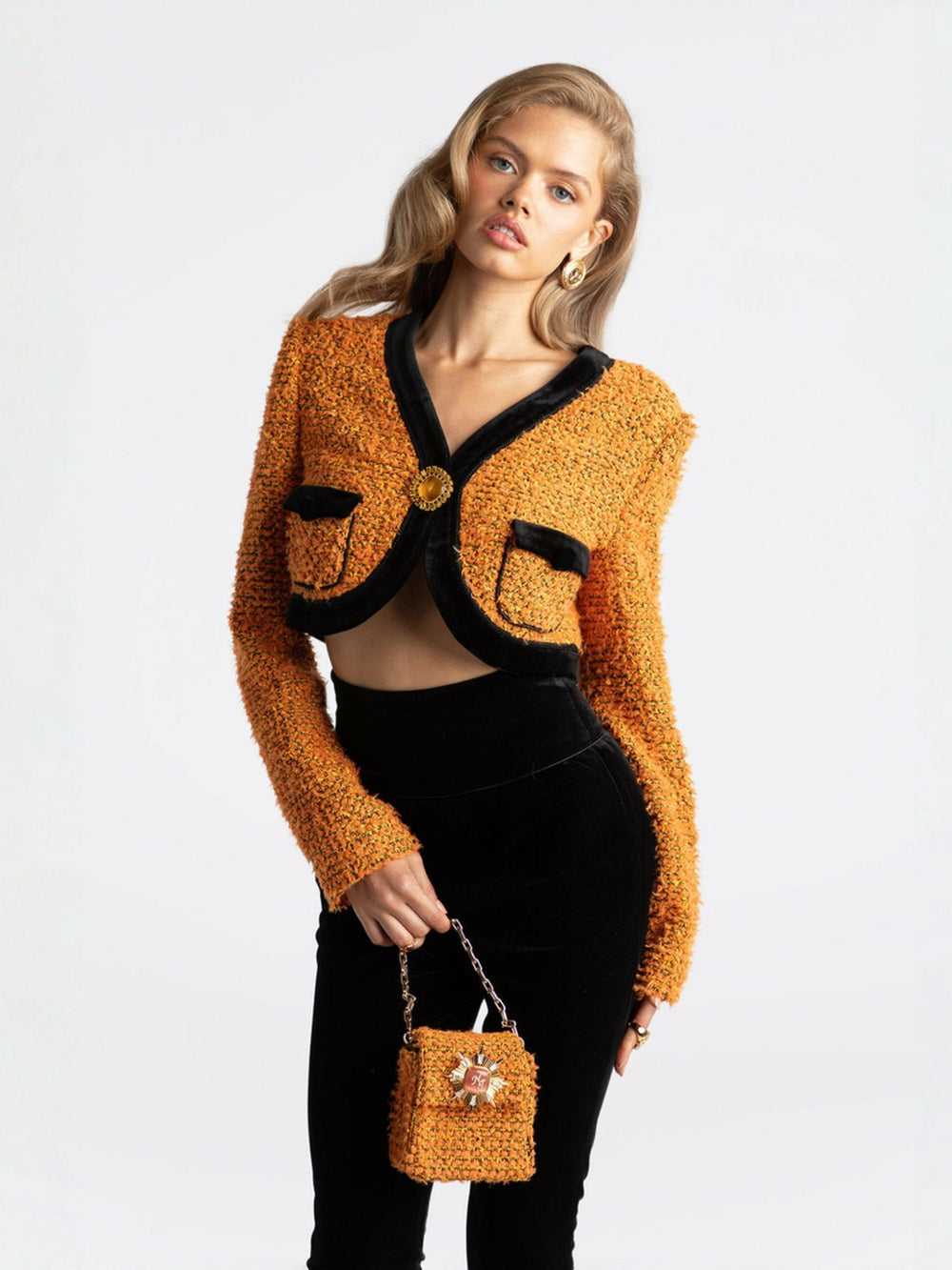 Miranda Crop Jacket: Yellow Crop Jacket for Date Night | Nana Jacqueline