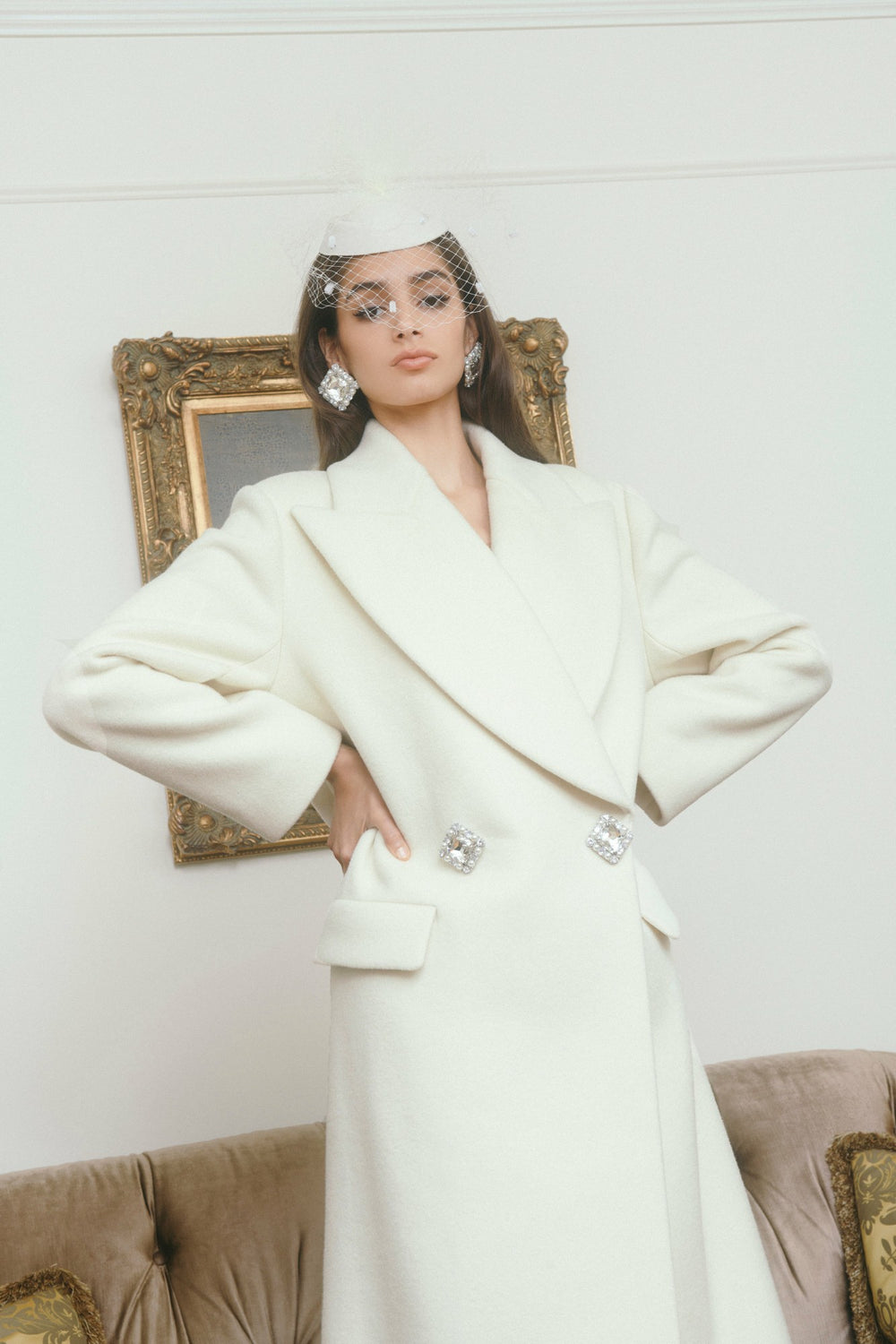 Gabriella Coat: White Coat for Winter Bridal Shower | Nana Jacqueline
