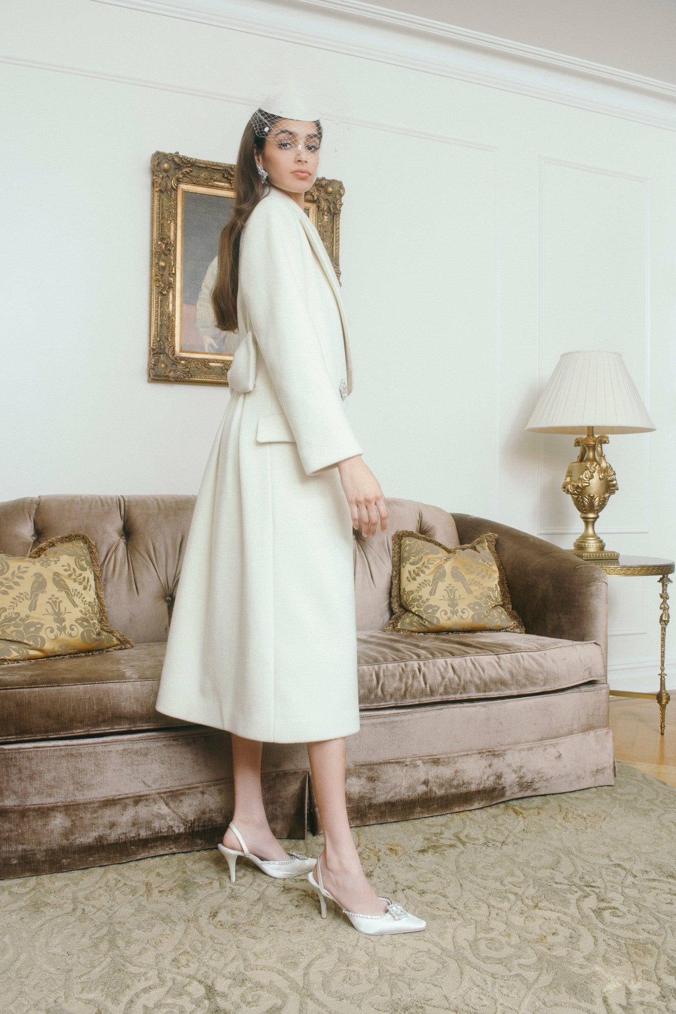 Gabriella Coat: White Coat for Winter Bridal Shower | Nana Jacqueline