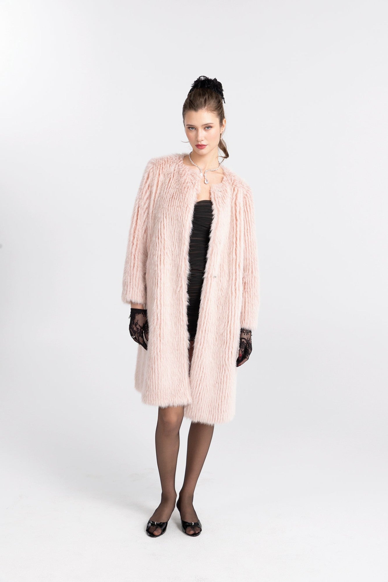 J’adore Faux Fur Long Coat: Pink Long Coat for Winter Party | Nana Jacqueline
