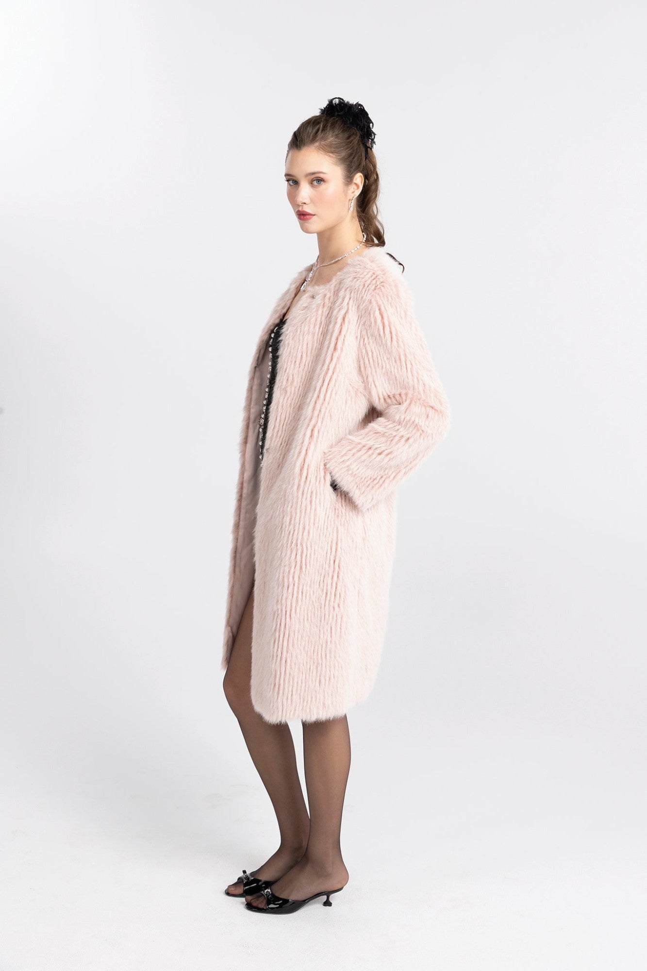 J’adore Faux Fur Long Coat: Pink Long Coat for Winter Party | Nana Jacqueline