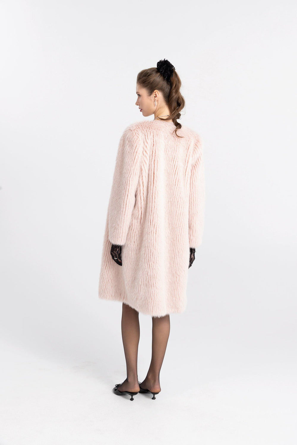 J’adore Faux Fur Long Coat: Pink Long Coat for Winter Party | Nana Jacqueline