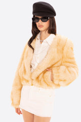 Lavinia Short Faux Fur Jacket: Yellow Fur Jacket for Cocktail Party | Nana Jacqueline