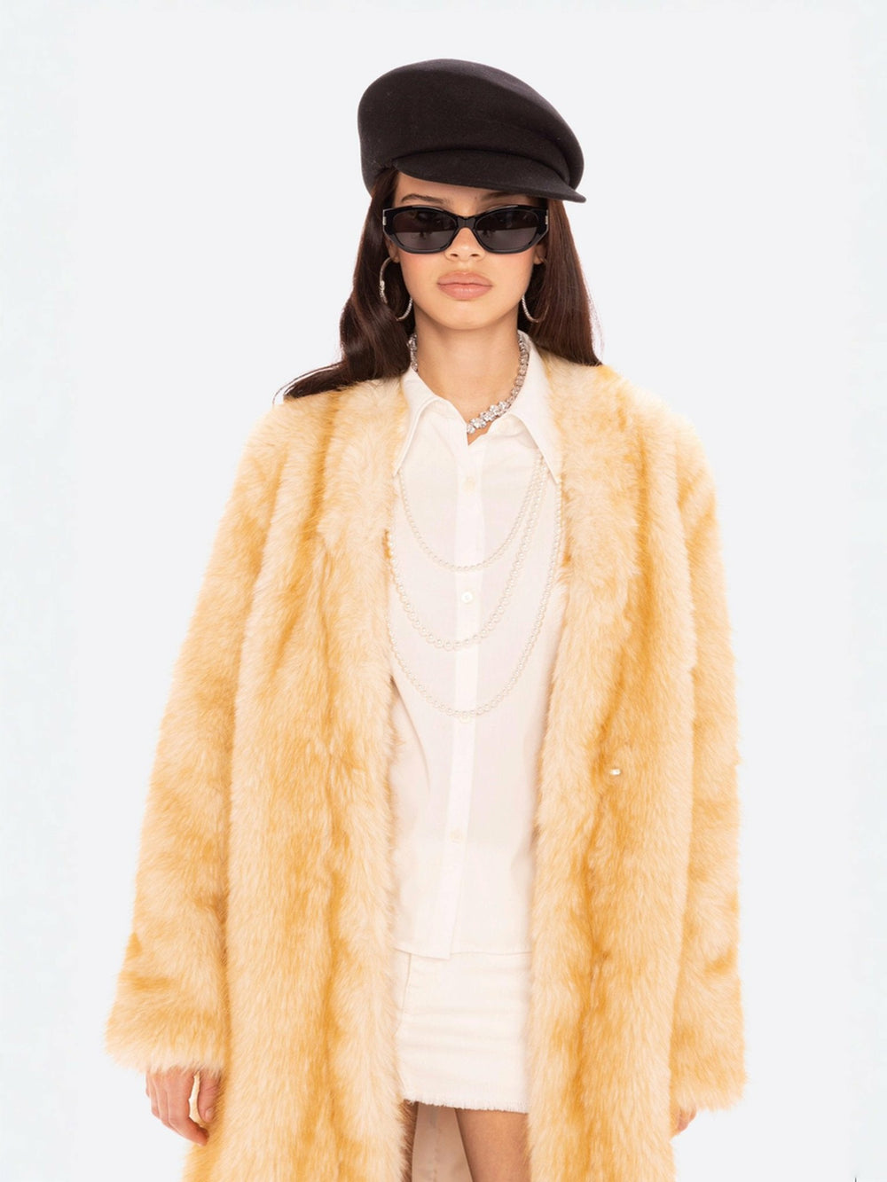 Isolde Faux Fur Long Coat: Yellow Fur Coat for Winter Events | Nana Jacqueline