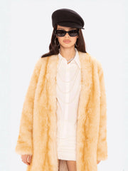 Isolde Faux Fur Long Coat: Yellow Fur Coat for Winter Events | Nana Jacqueline